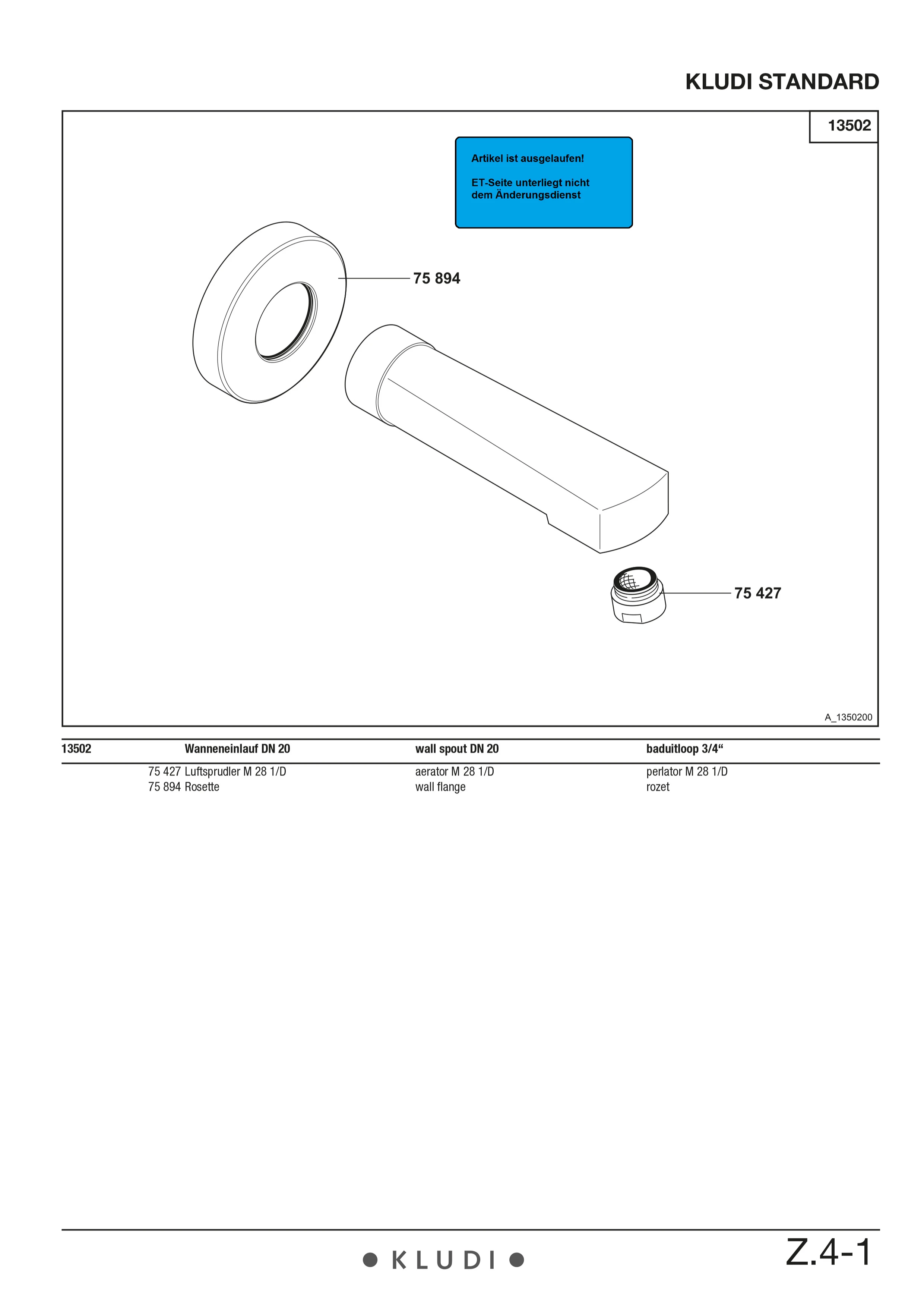 STANDARD Wanneneinlauf DN 20 150mm chrom