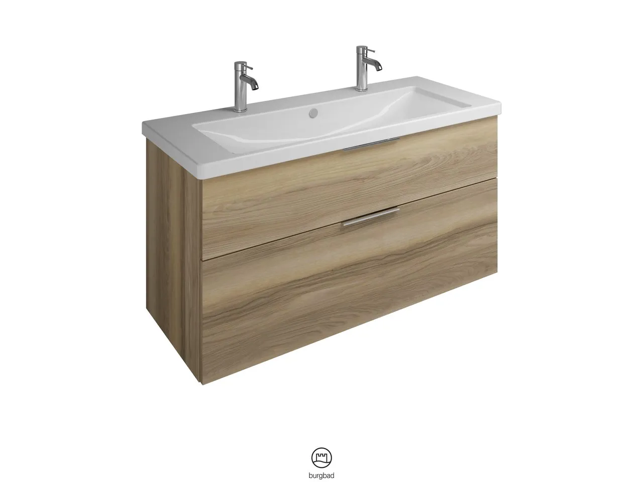 burgbad Badmöbelset Keramik-Waschtisch inkl. Waschtischunterschrank „Eqio“ 123 × 64,5 × 49 cm Griffleiste, Chrom, in Eiche Dekor Klassik burgbad Badmöbelset Keramik-Waschtisch inkl. Waschtischunterschrank „Eqio“ 123 × 64,5 × 49 cm Griffleiste, Chrom, in Eiche Dekor Klassik