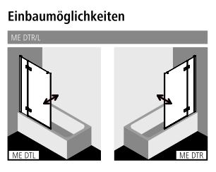 Kermi Duschtür Pendelflügel mit Festfeld mit Wandprofil links „MENA“ Glas Klar, Profile Silber Hochglanz, BV: 780 - 800 mm H: 1500 mm