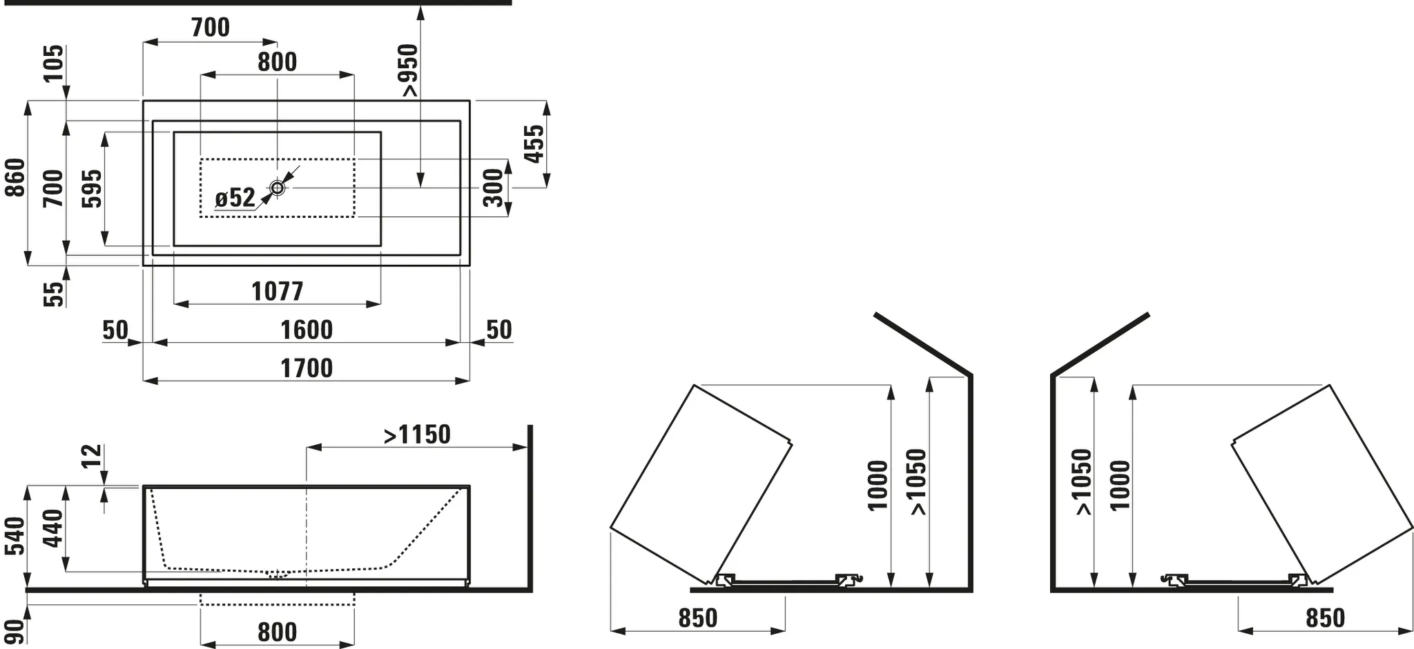 Laufen Badewanne „Kartell“ freistehend rechteck 170 × 86 cm in Weiß