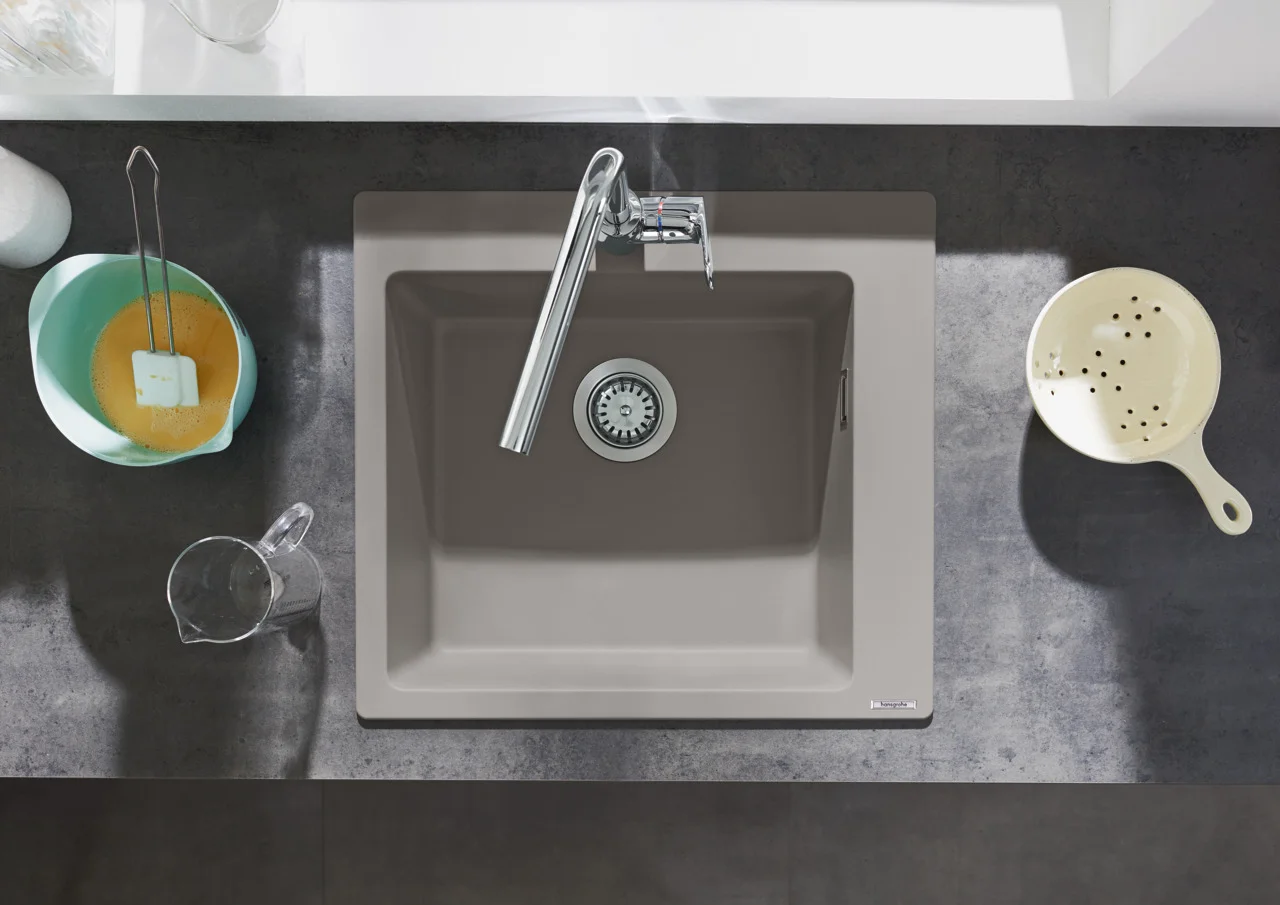 Hansgrohe Einbauspüle S51, Serie S510-F450, Betongrau, 540 x 490 mm, Beckentiefe 190 mm