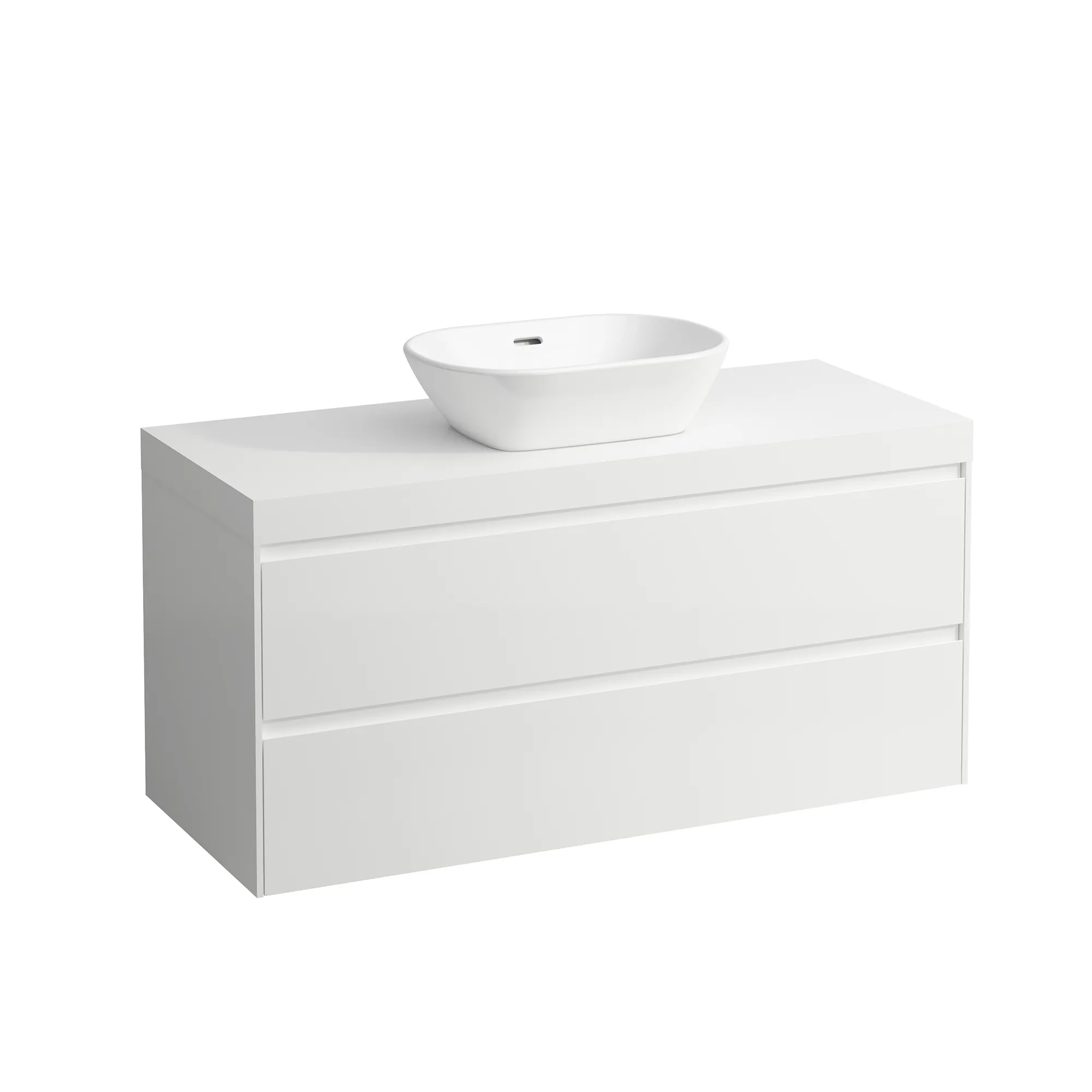 Waschtischunterbau+Waschtischplatte (MODULAR SYSTEM) LANI 495x1185x580 mit Ausschnitt mittig Abdeckplatte 65 mm (Farbe: .260 weiß matt), mit 2 Schubladen integrierter Griffleiste Vollauszug und Soft-Close weiß matt Waschtischunterbau+Waschtischplatte (MODULAR SYSTEM) LANI 495x1185x580 mit Ausschnitt mittig Abdeckplatte 65 mm (Farbe: .260 weiß matt), mit 2 Schubladen integrierter Griffleiste Vollauszug und Soft-Close weiß matt