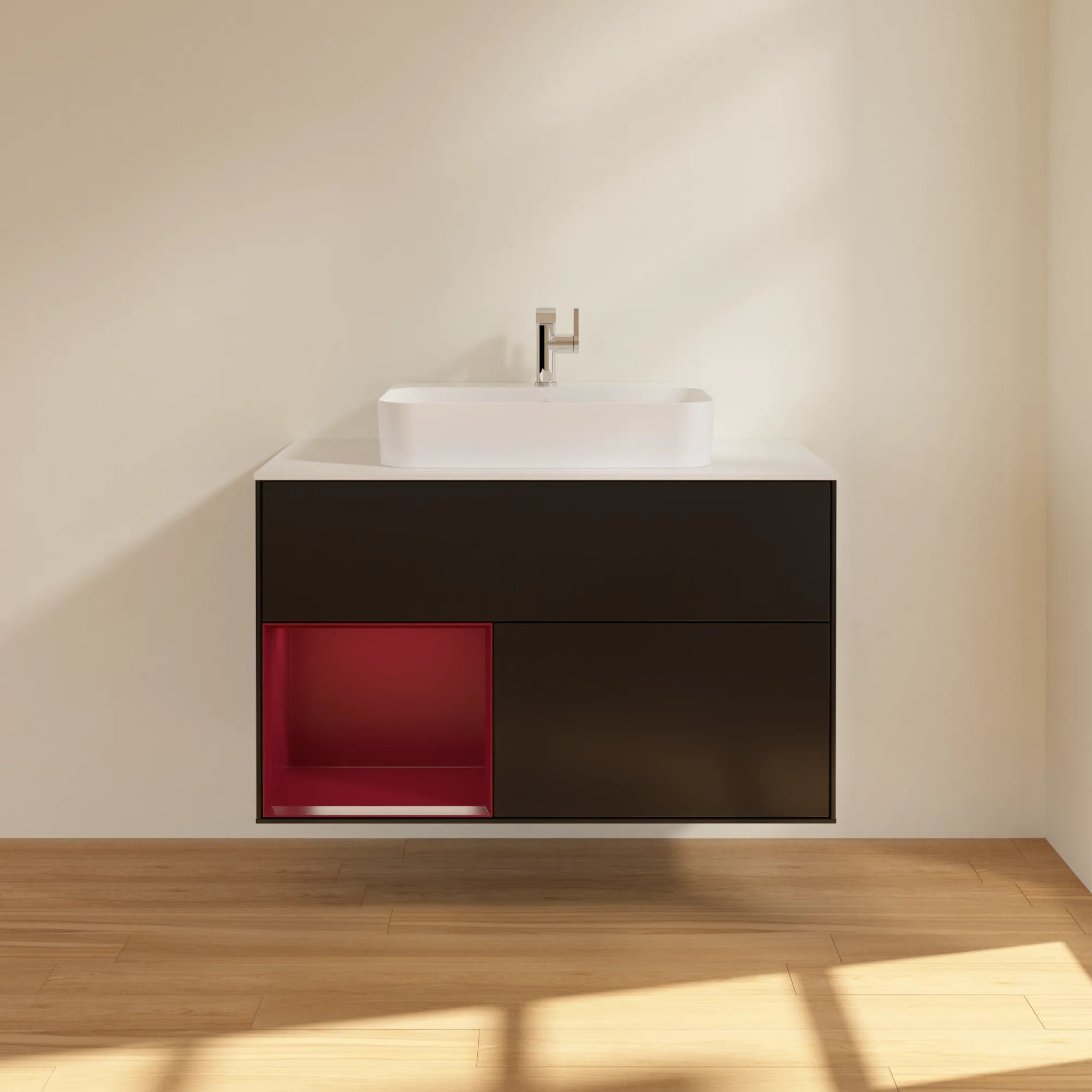 Villeroy & Boch Waschbeckenunterschrank Finion F36, 1000x603x501 mm, Black Matt Lacquer, mit Beleuchtung und Push-to-open Funktion