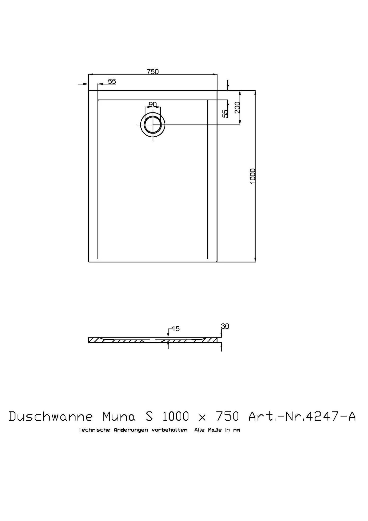Hoesch Muna S Duschwanne Mineralguss Solique Weiß matt