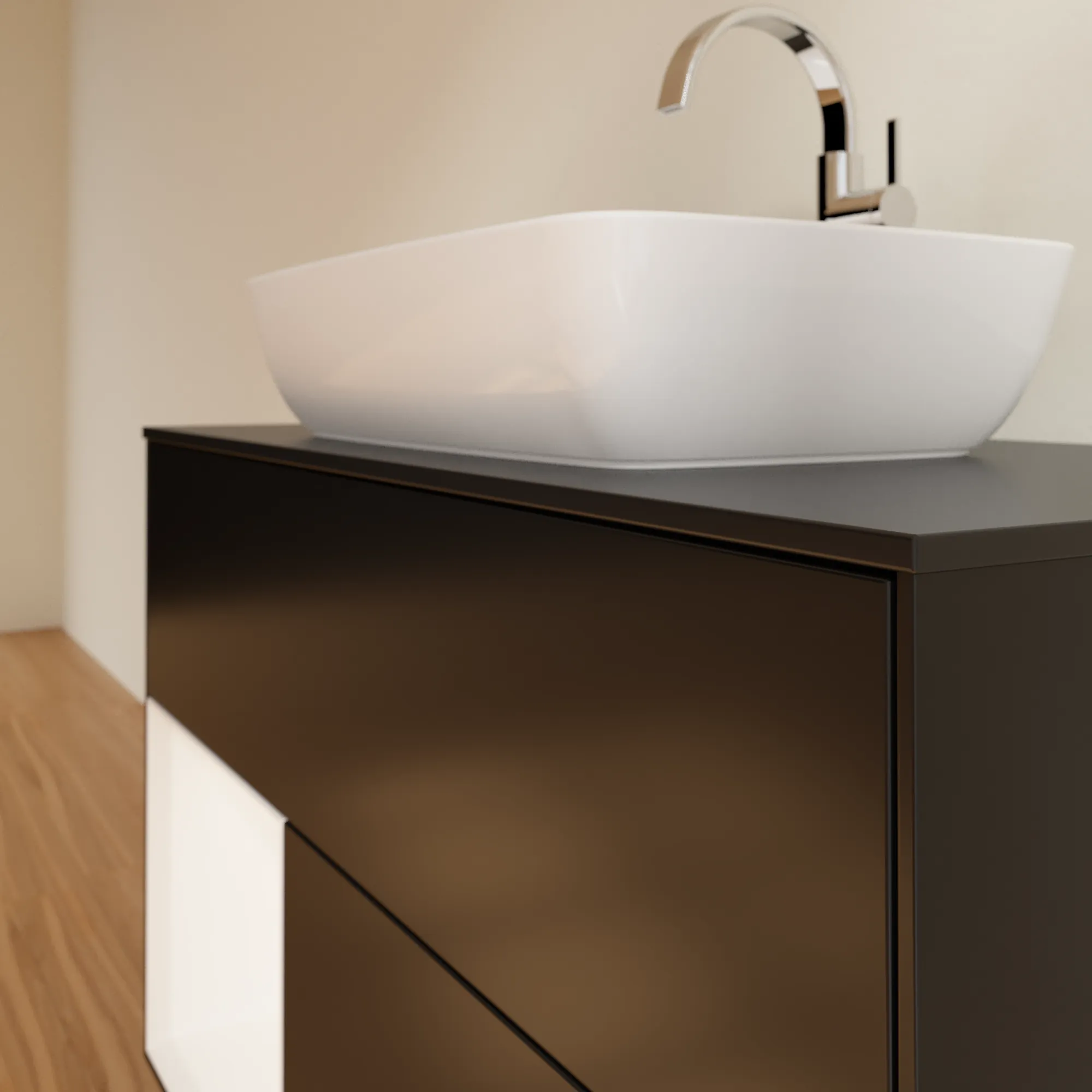 Villeroy & Boch Waschbeckenunterschrank Finion F77, 1000x603x501 mm, Black Matt Lacquer, mit Beleuchtung und SoftClosing Villeroy & Boch Waschbeckenunterschrank Finion F77, 1000x603x501 mm, Black Matt Lacquer, mit Beleuchtung und SoftClosing