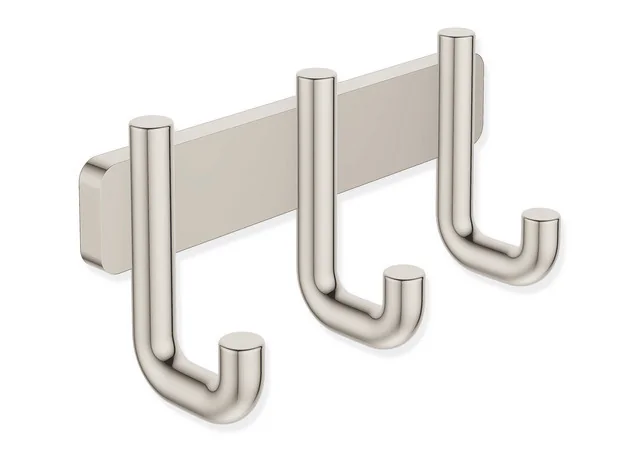 HEWI Hakenleiste Serie 480, PVD-beschichtet, Nickel glänzend, 145 mm breit, 70 mm hoch, 47 mm tief, Durchmesser 11 mm HEWI Hakenleiste Serie 480, PVD-beschichtet, Nickel glänzend, 145 mm breit, 70 mm hoch, 47 mm tief, Durchmesser 11 mm