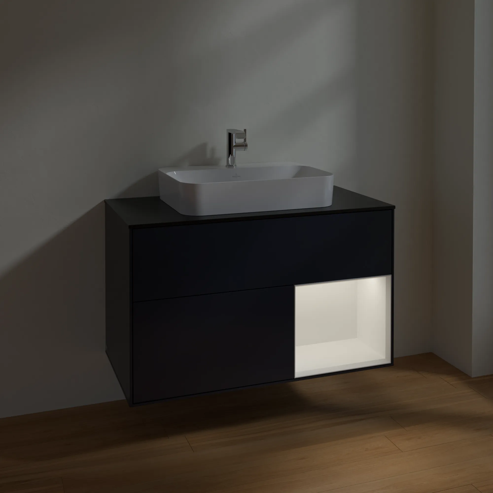 Villeroy & Boch Waschtischunterschrank „Finion“ für Schrankwaschtisch 1000 × 603 × 501 mm Midnight Blue Matt Lacquer, für Becken mittig