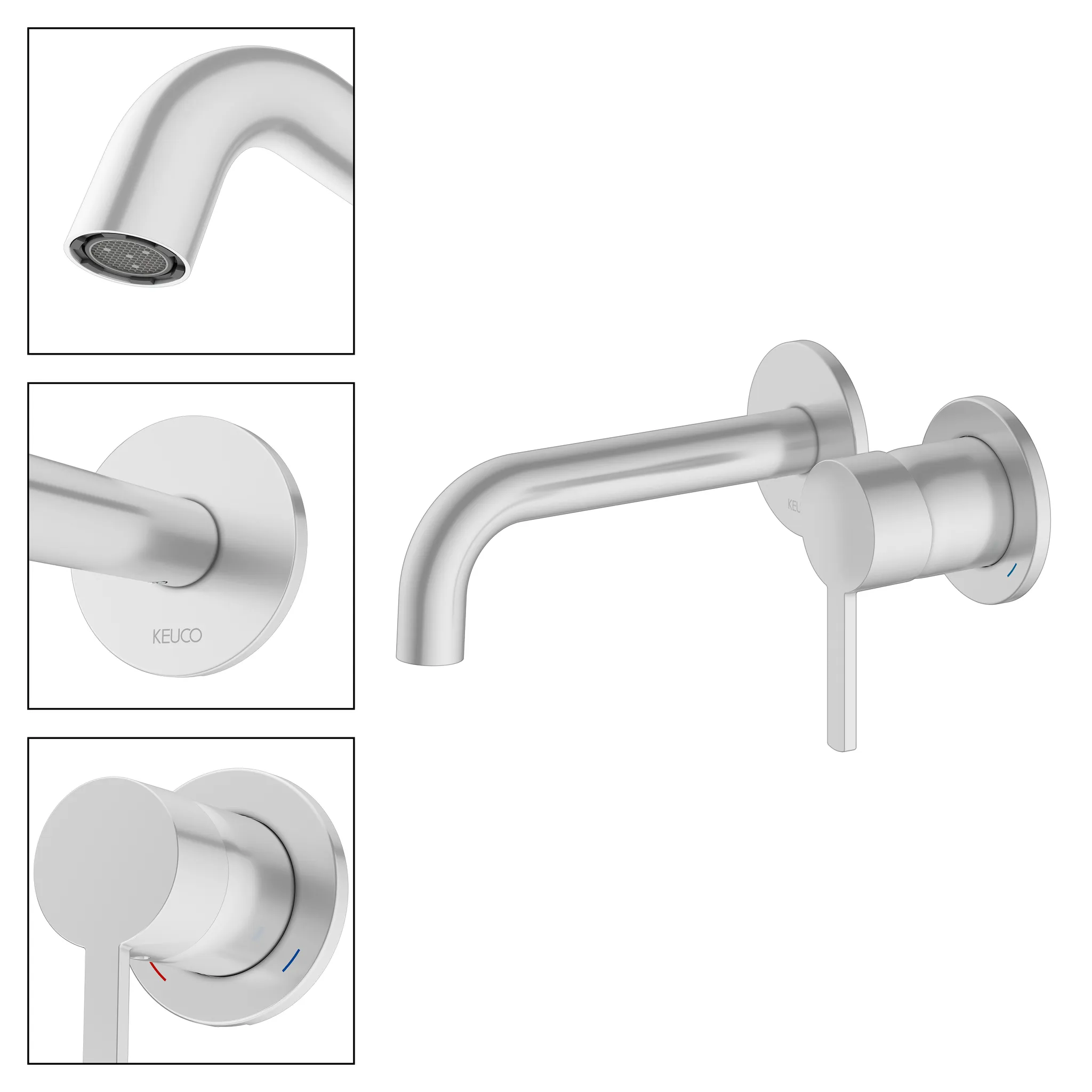 Plan blue Einhebel-Waschtischmischer UP für Wandmontage Ausladung 165 mm Aluminium-finish Plan blue Einhebel-Waschtischmischer UP für Wandmontage Ausladung 165 mm Aluminium-finish