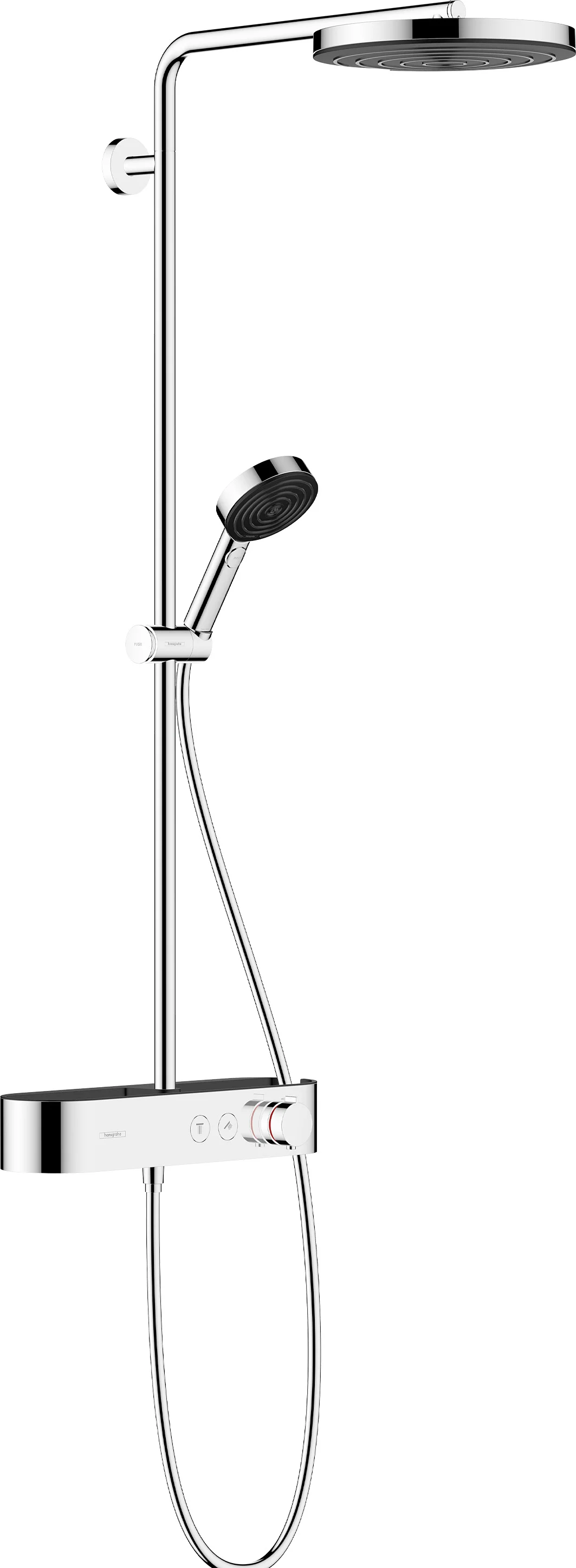 Hansgrohe Pulsify S Showerpipe 260 1jet EcoSmart mit Brausethermostat Aufputz chrom - 7,5 l/min Durchfluss, PowderRain Strahlart, abnehmbare Kopfbrause, 398 mm Brausearmlänge