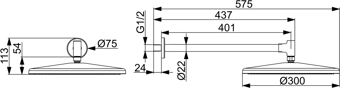 HansaAURELIA Kopfbrause 4726, 300 mm, Stahl gebürstet