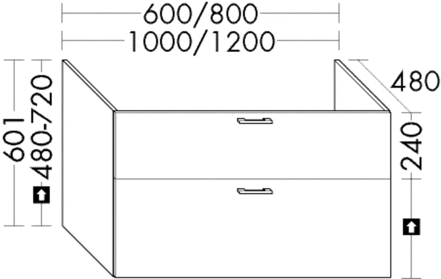 Waschtischunterschrank Sys30 von burgbad - 1.200 mm breit, 480 mm hoch, 480 mm tief, 1 Schublade oben, 1 Auszug unten