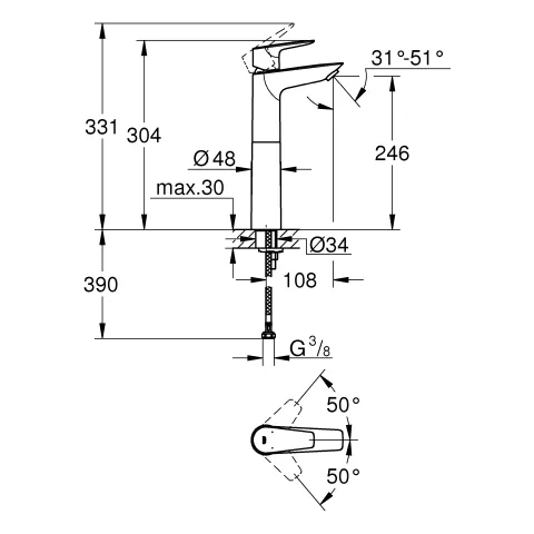 Einhand-Waschtischbatterie BauEdge 23761_1, XL-Size, für freistehende Waschschüsseln, glatter Körper, Einlochmontage, mit Temperaturbegrenzer, EcoJoy Mousseur 5,7 l/min, chrom Einhand-Waschtischbatterie BauEdge 23761_1, XL-Size, für freistehende Waschschüsseln, glatter Körper, Einlochmontage, mit Temperaturbegrenzer, EcoJoy Mousseur 5,7 l/min, chrom