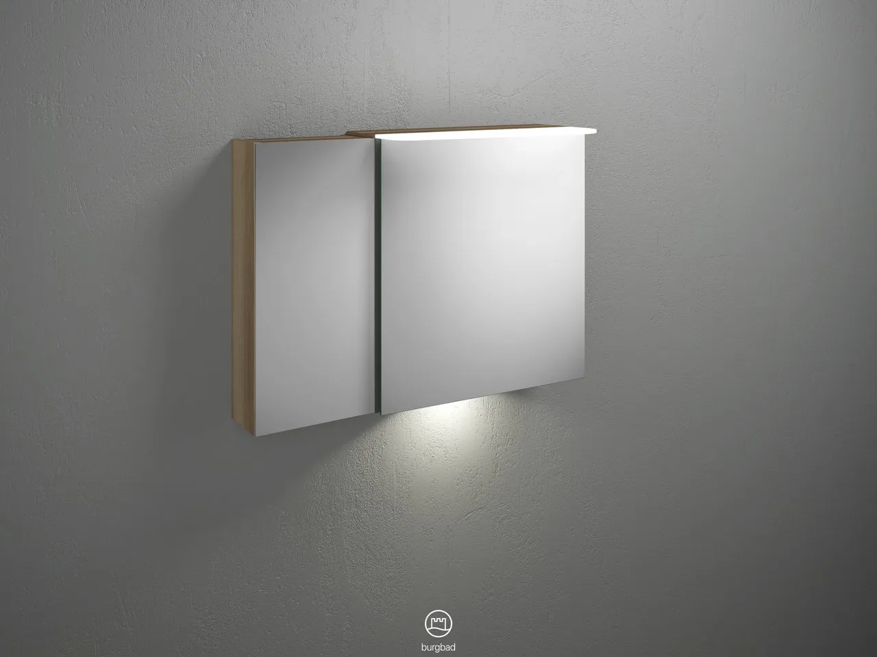 Burgbad Spiegelschrank Badu SFUB090, 310x900x665 mm, LED-Aufsatzleuchte 4200 K, Schalter-Steckdosenelement, Glaseinlegeböden