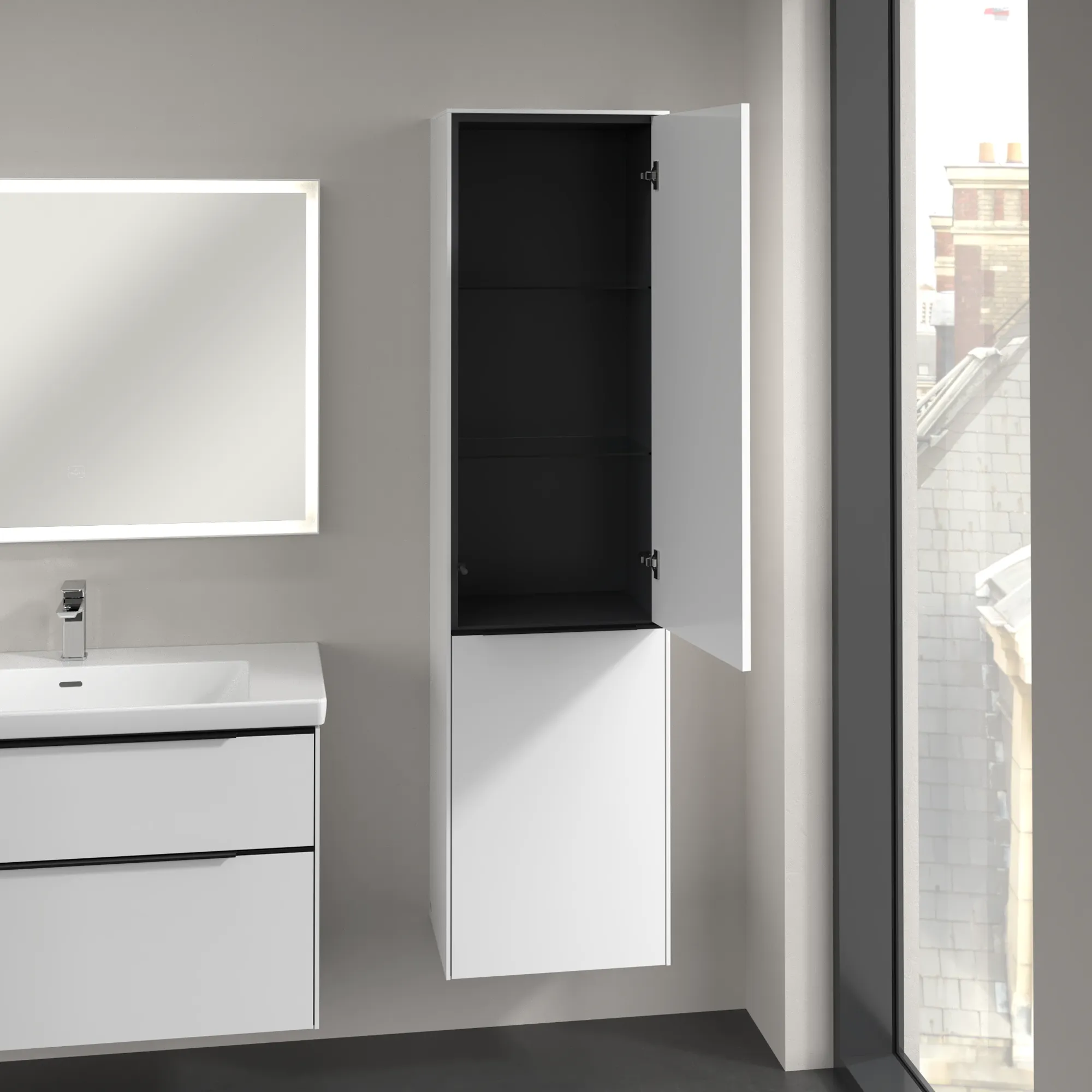 Villeroy & Boch Hochschrank mit Wäschekorb-Klappe „Subway 3.0“ 45 × 171 × 36,2 × 36,2 cm 1 Tür, 1 Wäscheklappe, 1 × fixer Fachboden, Anschlag: rechts, 2 × Glasfachboden, 1 Tür, Anschlag rechts