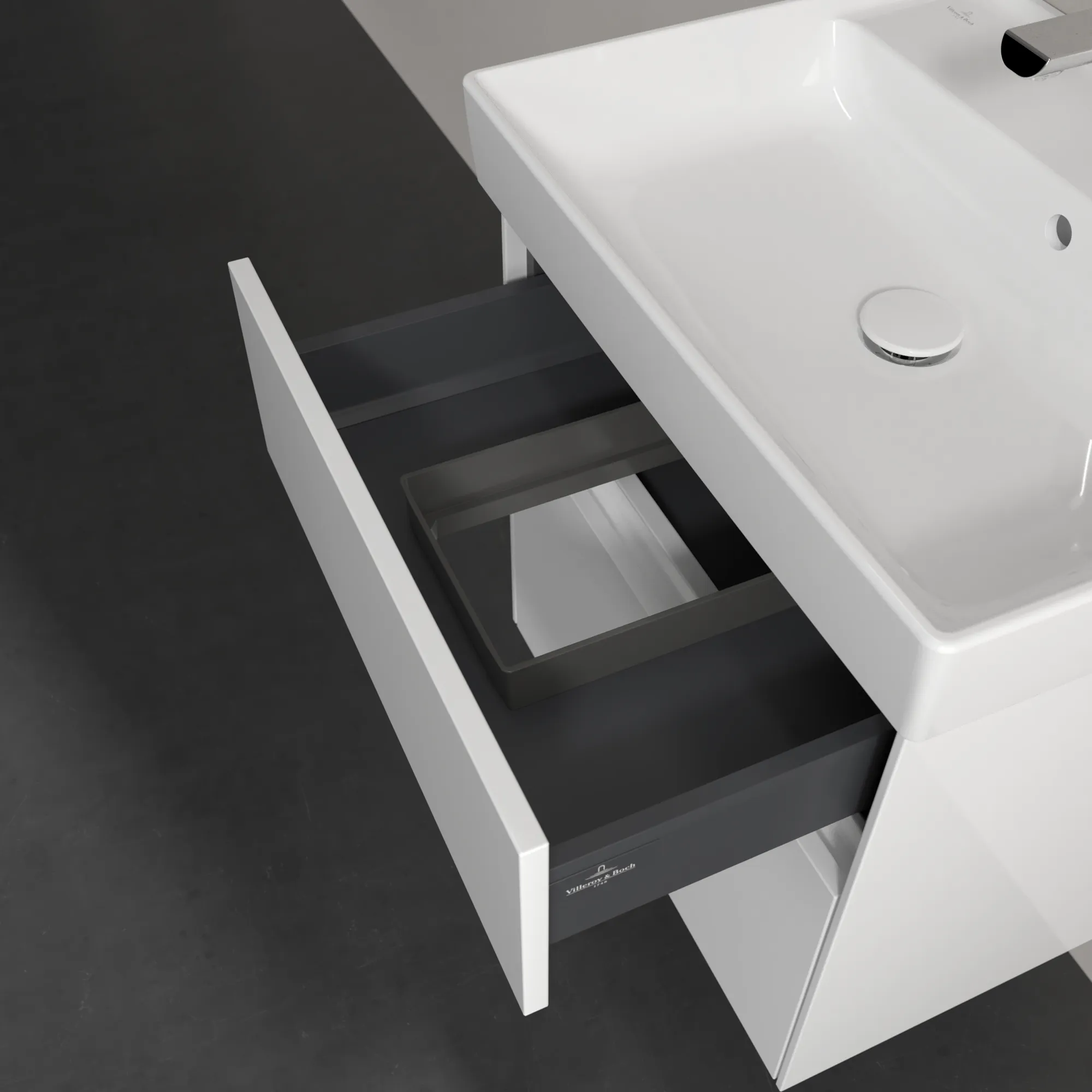 Villeroy & Boch Waschtischunterschrank „Collaro“ 554 × 546 × 444 mm Glossy White, für Becken mittig, ohne Beleuchtung Villeroy & Boch Waschtischunterschrank „Collaro“ 554 × 546 × 444 mm Glossy White, für Becken mittig, ohne Beleuchtung