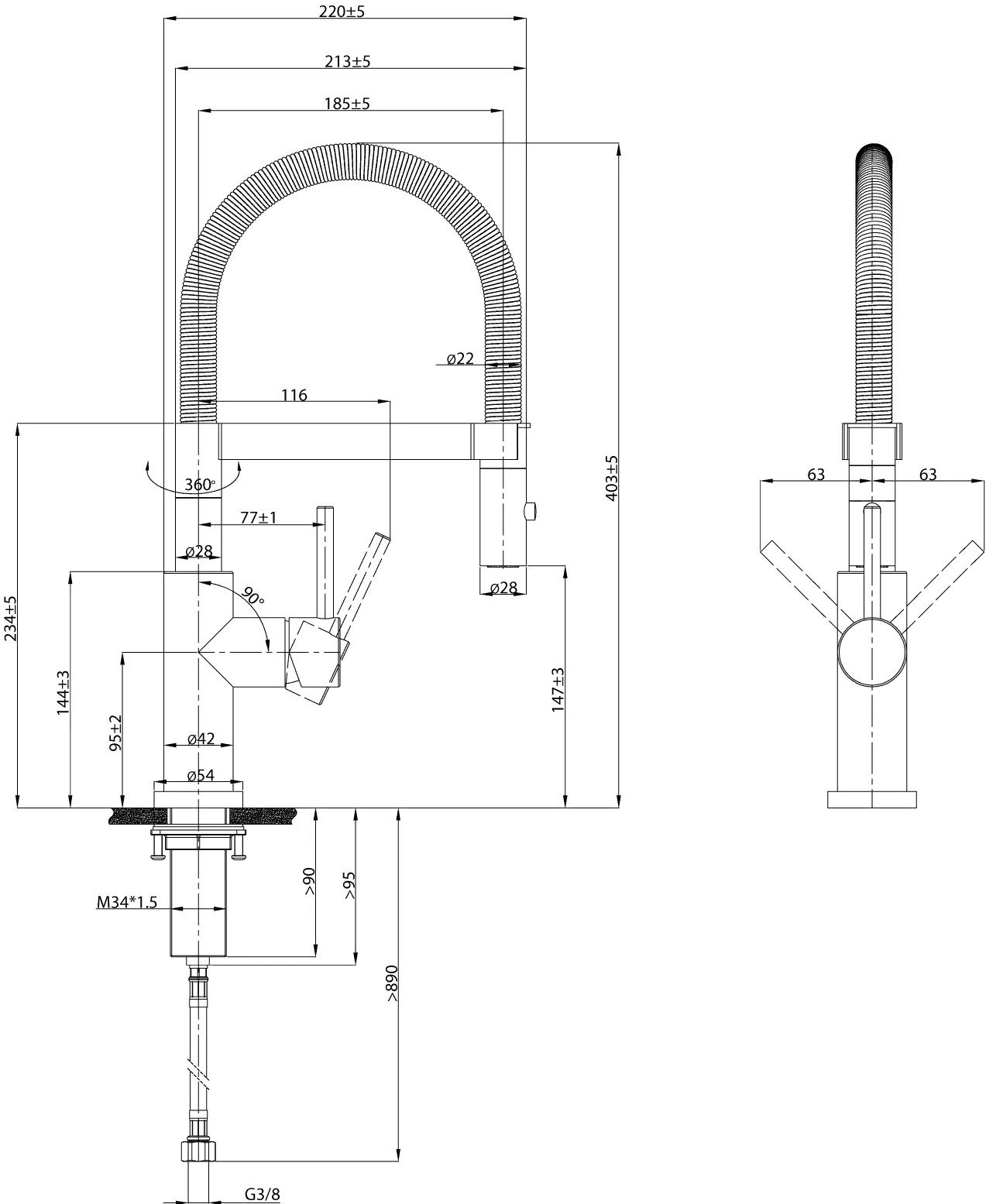 Villeroy & Boch Küchenarmatur „Steel Expert Compact“ Ausladung 213 mm