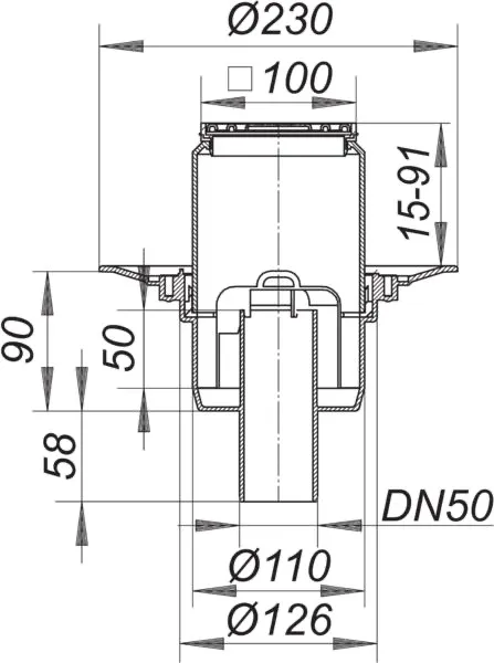 Bodenablauf 40 SE, DN 50, 100 x 100 mm