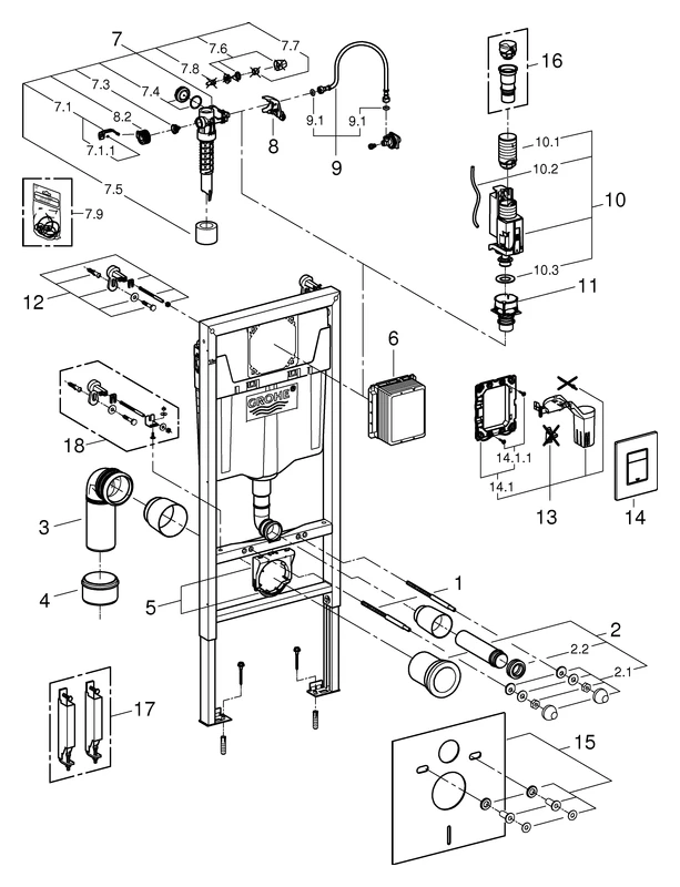 Grohe Rapid SL 5-in-1 Set für WC, 1,13 m Bauhöhe Grohe Rapid SL 5-in-1 Set für WC, 1,13 m Bauhöhe