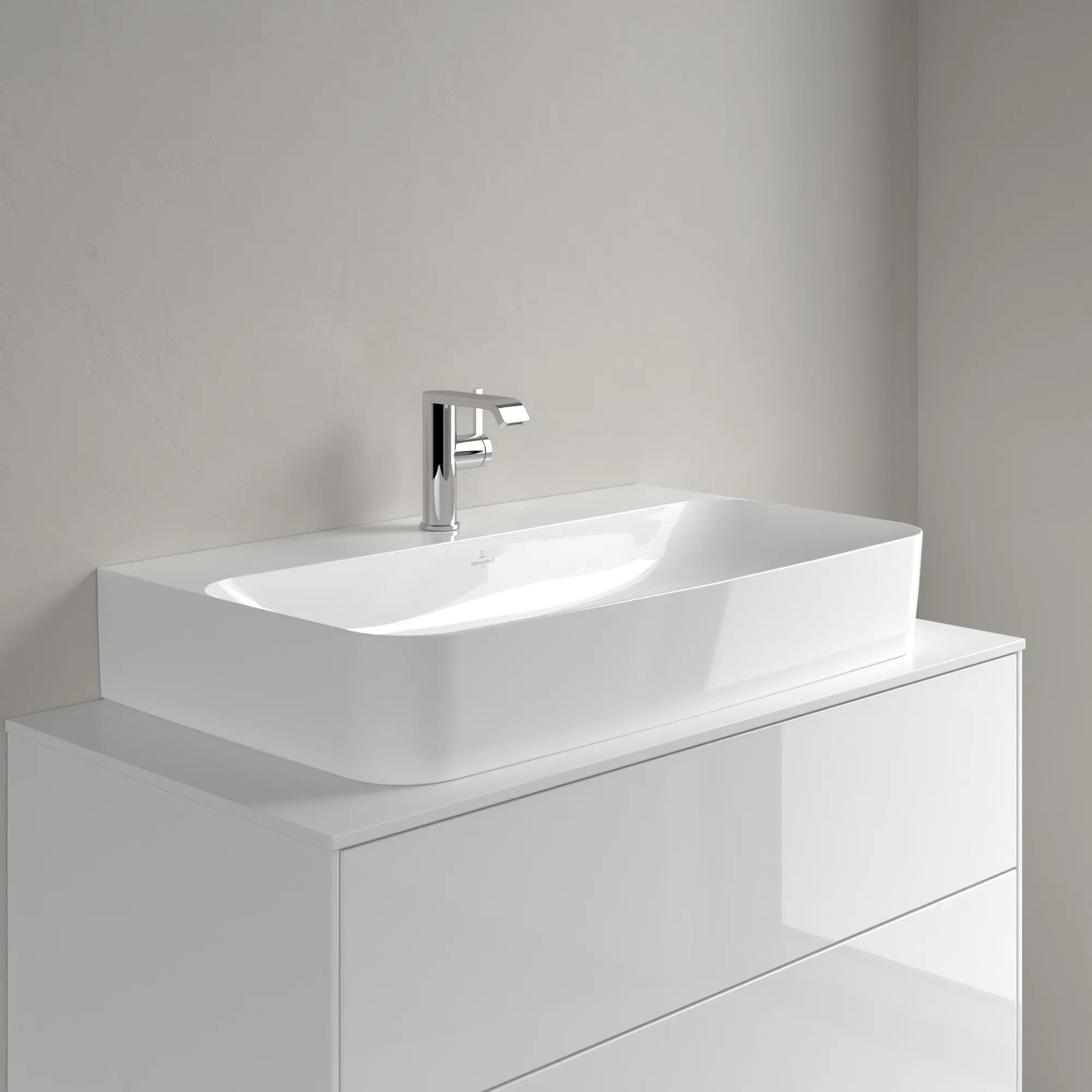 Villeroy & Boch Wandwaschtisch aus TitanCeram geschliffen „Finion“ 800 × 470 × 165 mm, mit Hahnlochbohrung, Hahnlochposition mittig in Weiß Alpin, mit CeramicPlus Villeroy & Boch Wandwaschtisch aus TitanCeram geschliffen „Finion“ 800 × 470 × 165 mm, mit Hahnlochbohrung, Hahnlochposition mittig in Weiß Alpin, mit CeramicPlus