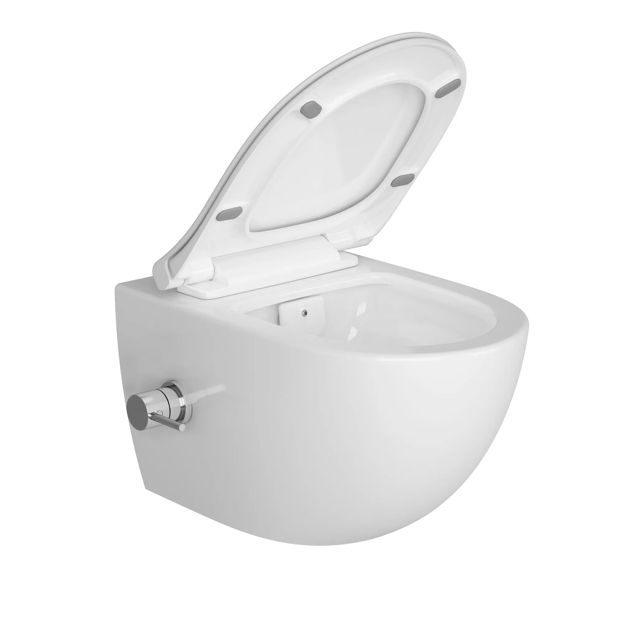 VitrA Aquacare Sento Wand-WC-Set inklusive WC-Sitz Slim mit Bidetfunktion ohne Spülrand mit integriertem Rohrunterbrecher und seitlicher Thermostatarmatur Weiß Hochglanz