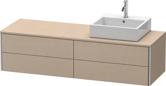 Duravit Waschtischunterschrank wandhängend „XSquare“ 160 × 40 × 54,8 cm Becken: rechts / Front- & Korpusfarbe: Leinen / Größe: 160 × 54,8 × 40 cm / Oberfläche: Dekor / Profile: Chrom / Schubladen: 4 Duravit Waschtischunterschrank wandhängend „XSquare“ 160 × 40 × 54,8 cm Becken: rechts / Front- & Korpusfarbe: Leinen / Größe: 160 × 54,8 × 40 cm / Oberfläche: Dekor / Profile: Chrom / Schubladen: 4