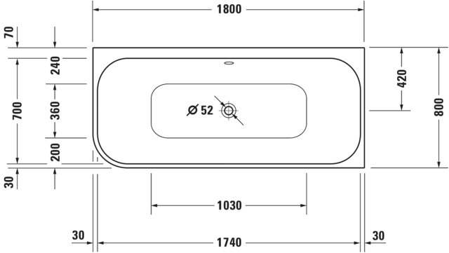 Duravit Badewanne „Happy D.2“ vorwand rechteck 180 × 80 cm, rechts 