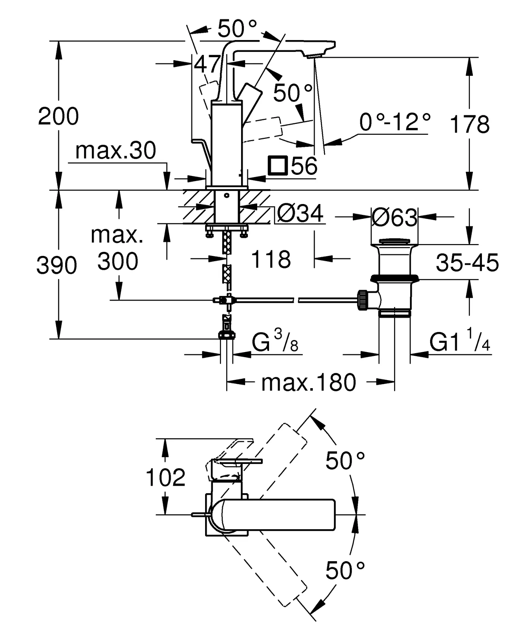 Einhand-Waschtischbatterie Allure 32757, M-Size, Einlochmontage, Zugstangen-Ablaufgarnitur 1 1/4'', chrom