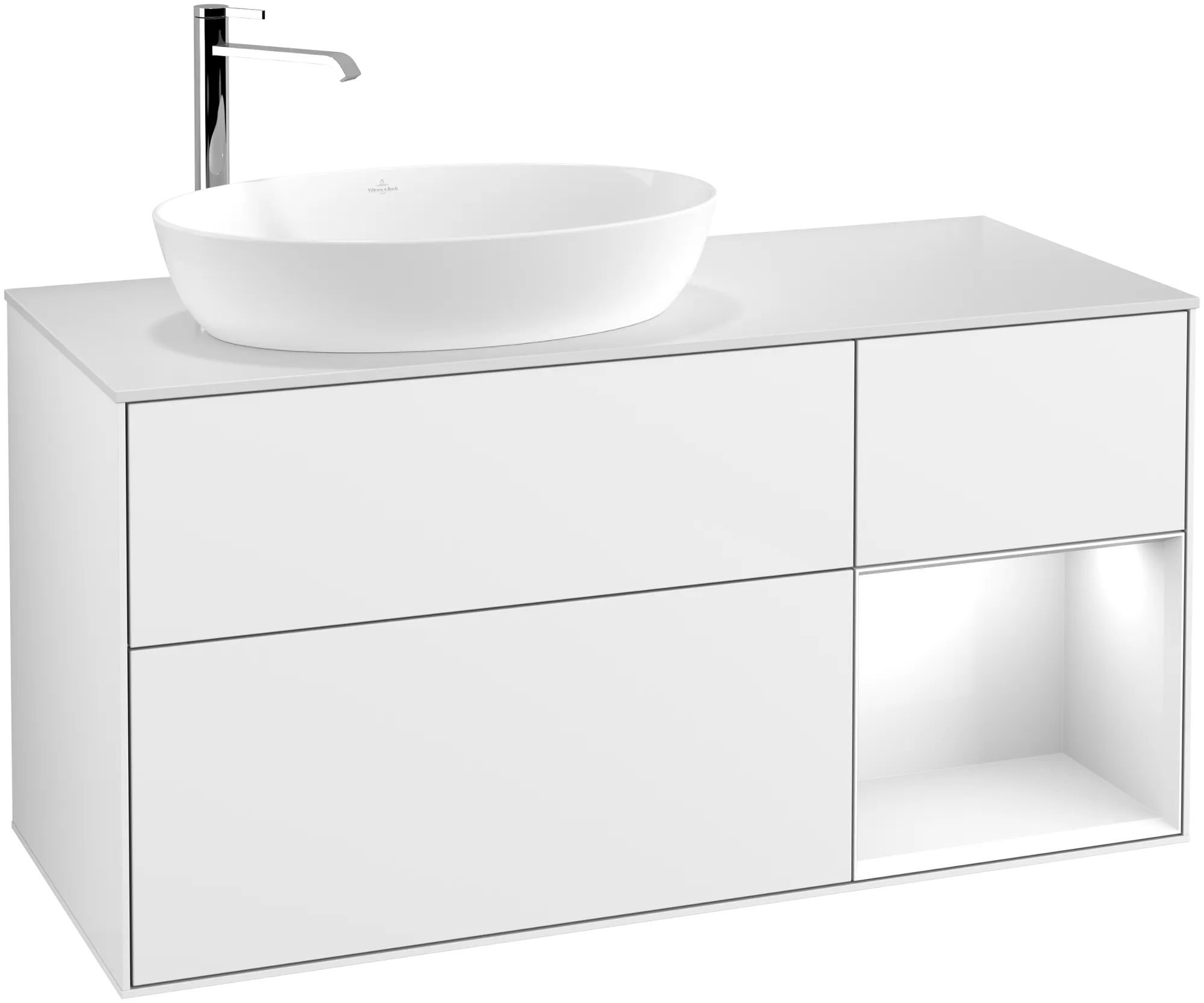 Villeroy & Boch Finion Waschbeckenunterschrank G93, 1200x603x501mm, Glossy White Lacquer / Glass White Matt