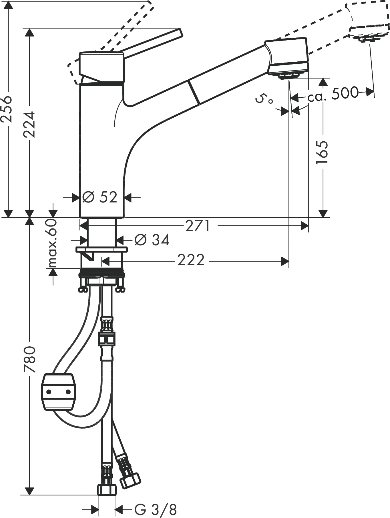 Spültischmischer 170 Talis M52 Ausziehbrause 2jet chrom Spültischmischer 170 Talis M52 Ausziehbrause 2jet chrom