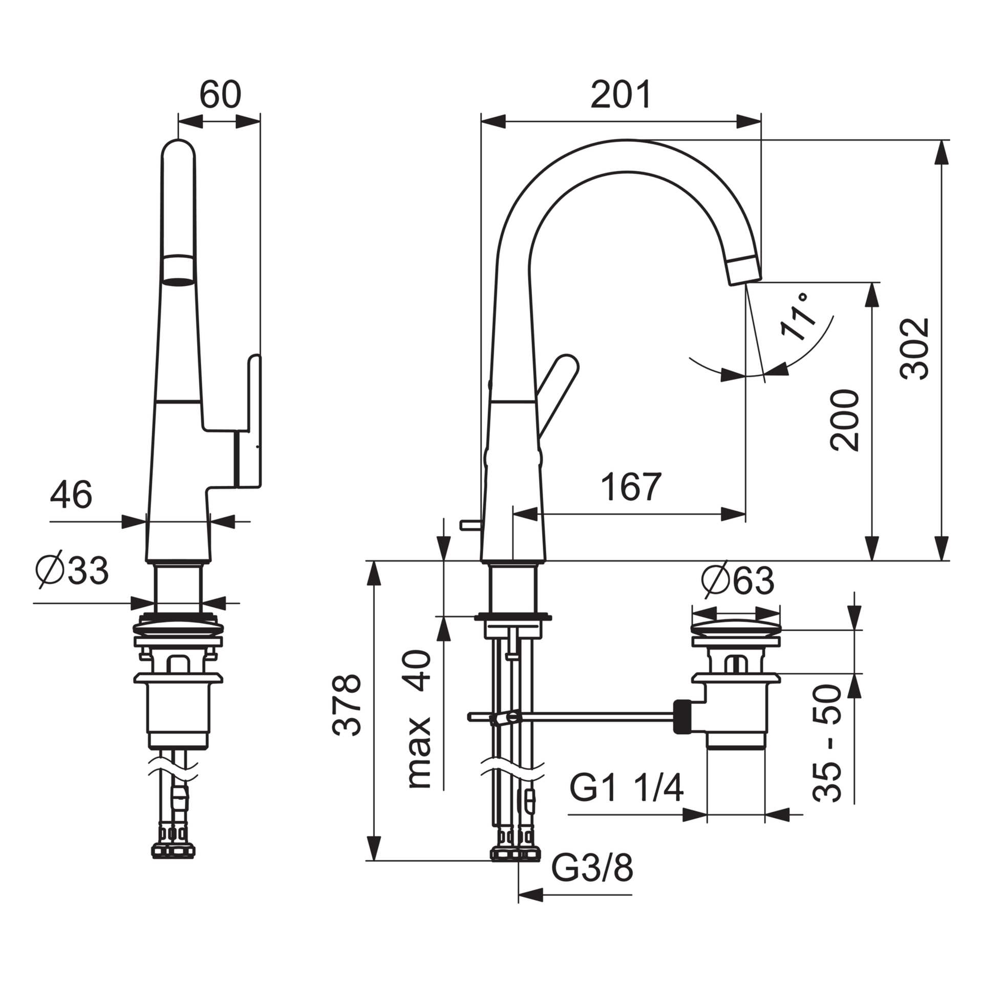 HA Einhebelmischer Waschtischbatterie HANSADESIGNO Style 5103 Zugstangenablaufgarnitur Ausladung 167 mm DN15 Chrom