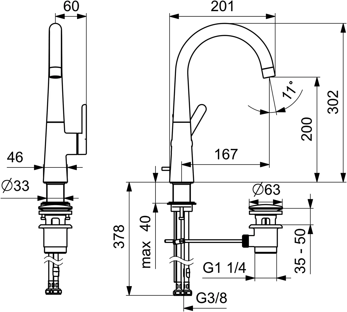 HansaDESIGNO Style Waschtischarmatur 5103 Zugstangenablaufgarnitur Ausladung 167 mm DN15 Chrom