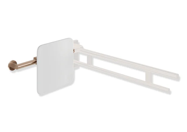 HEWI Rückensstütze System 900, PVD-beschichtet, Kupfer gebürstet, Achsmaß verstellbar 564-664 mm, Tiefe 150 mm, einseitige Wandmontage mit Rosetten (rechts), Montage an Stützklappgriffen, Design (A)