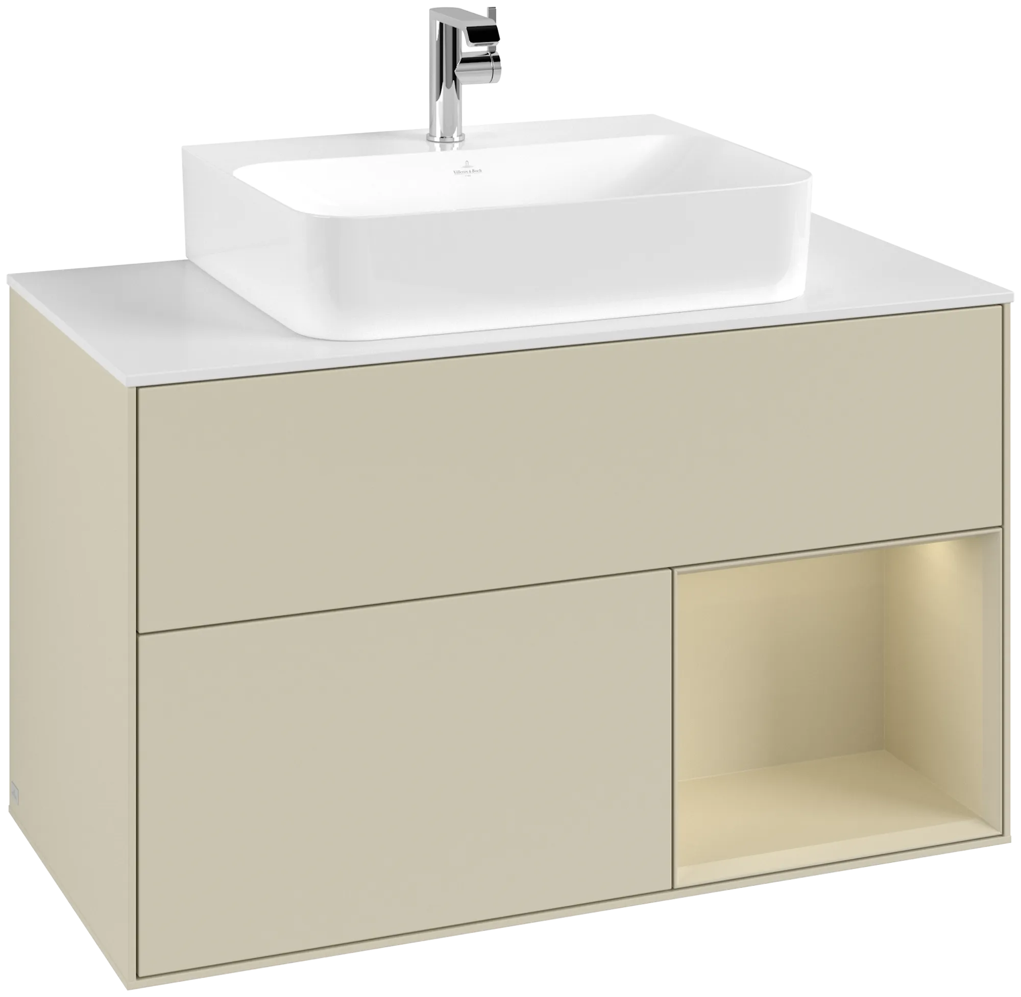 Villeroy & Boch Finion Waschbeckenunterschrank G12, 1000 x 603 x 501 mm, Silk Grey Matt Lacquer / Glass White Matt