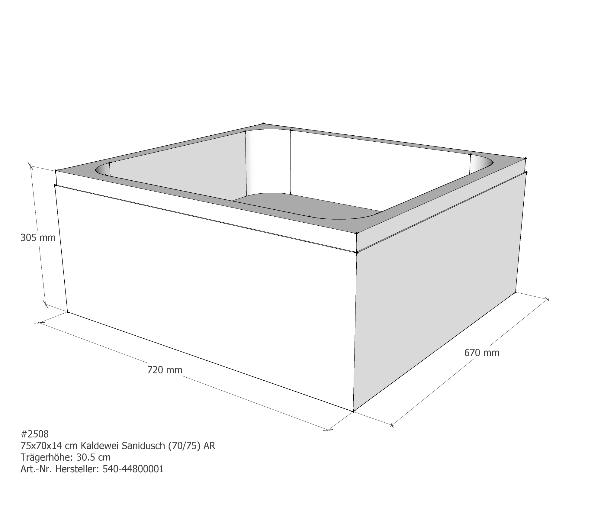 Duschwannenträger für Kaldewei Sanidusch 70 × 75 × 14 cm Breite: 75 cm / Länge: 70 cm