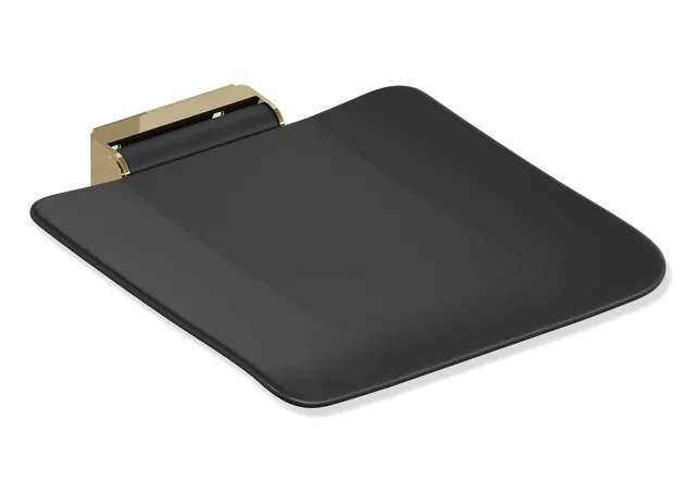 Mobiler Klappsitz des Systems 900, Konsole Edelstahl, PVD, Sitzfläche Kunststoff, schwarz, Sitzfläche 450 mm breit, 450 mm tief, zum Nachrüsten auf Montageplatte 900.51.00160, in Farbe CK (Messing glänzend) Mobiler Klappsitz des Systems 900, Konsole Edelstahl, PVD, Sitzfläche Kunststoff, schwarz, Sitzfläche 450 mm breit, 450 mm tief, zum Nachrüsten auf Montageplatte 900.51.00160, in Farbe CK (Messing glänzend)