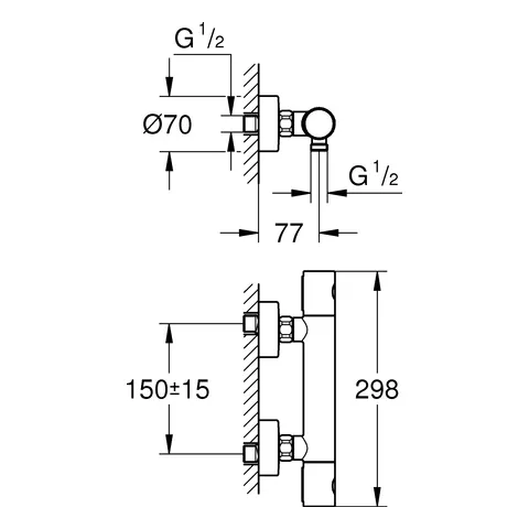 Grohe Grohtherm 1000 Cosmopolitan Thermostat-Brausebatterie Wandmontage supersteel Grohe Grohtherm 1000 Cosmopolitan Thermostat-Brausebatterie Wandmontage supersteel