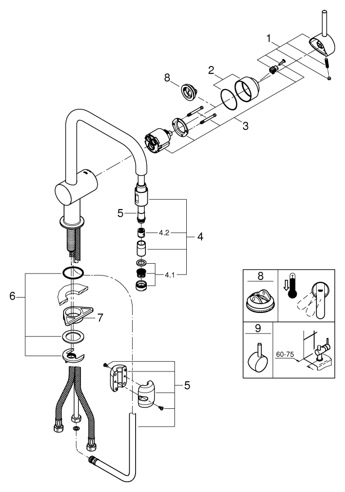 Einhand-Spültischbatterie Minta 32067, U-Auslauf, Einlochmontage, herausziehbarer Mousseurauslauf, chrom