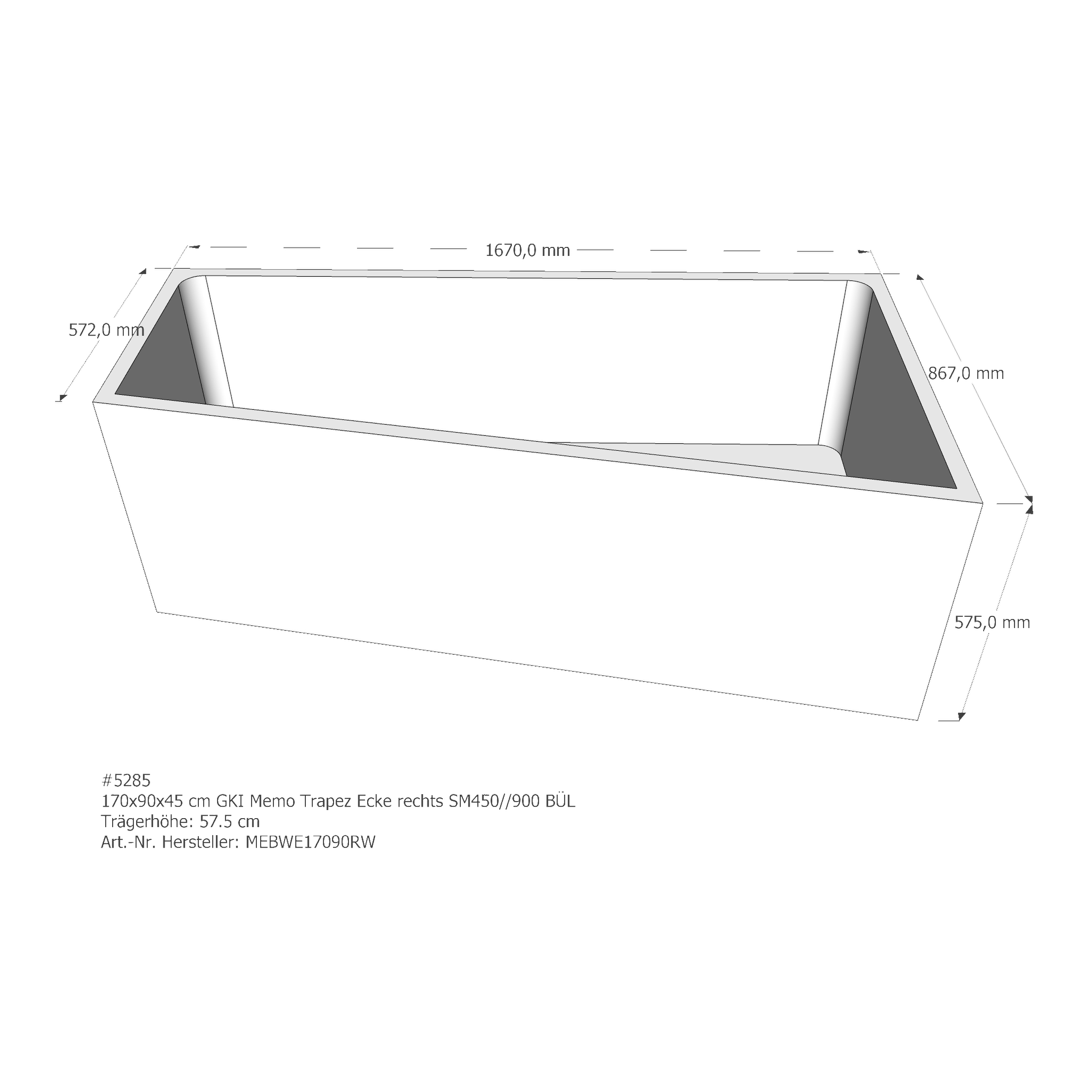 Duschwannenträger GKI Memo Trapez Ecke rechts 170x90x45 cm AV SM450//0