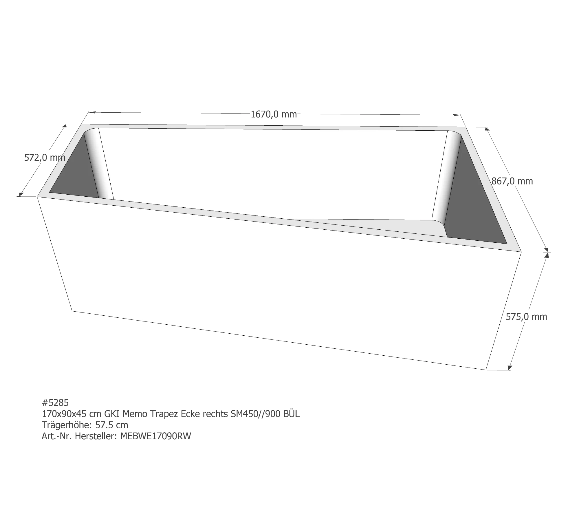 Duschwannenträger passend für GKI Memo Trapez Ecke rechts 170 × 90 × 45 cm Duschwannenträger passend für GKI Memo Trapez Ecke rechts 170 × 90 × 45 cm