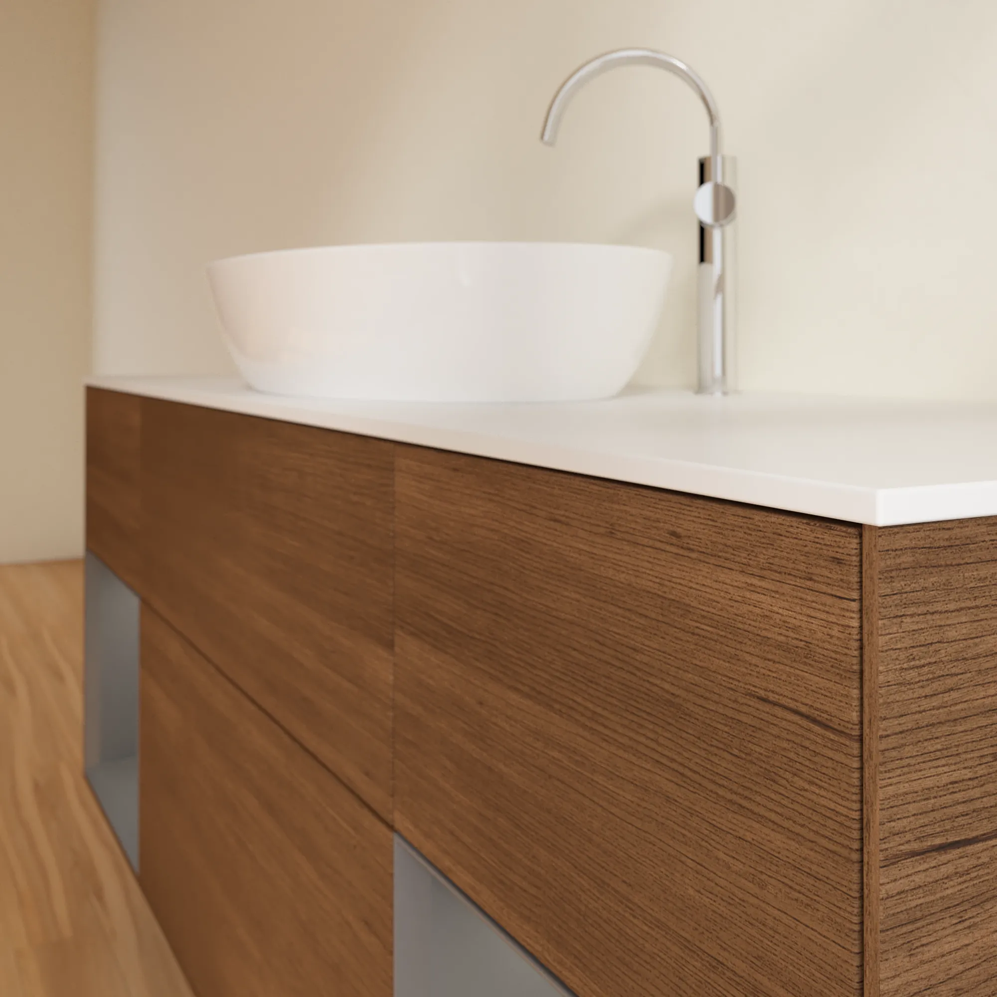 Villeroy & Boch Waschtischunterschrank „Finion“ für Schrankwaschtisch 1600 × 603 × 501 mm Walnut Veneer, für Becken mittig, mit Hahnlochbohrung Villeroy & Boch Waschtischunterschrank „Finion“ für Schrankwaschtisch 1600 × 603 × 501 mm Walnut Veneer, für Becken mittig, mit Hahnlochbohrung