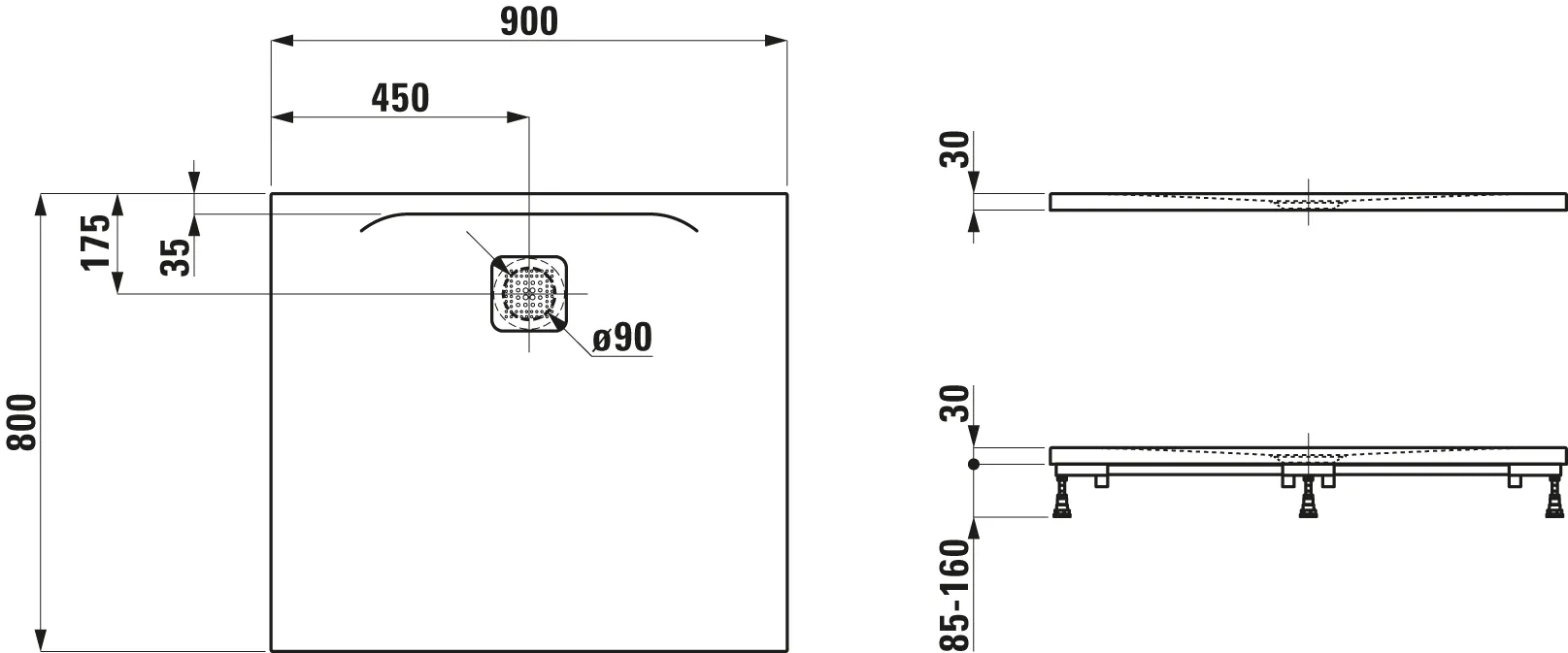 Laufen rechteck Duschwanne „Pro“ Ablauf lange Seite 900 × 800 mm ohne Oberflächenbeschichtung, ohne Oberflächenveredelung, in Schwarz Laufen rechteck Duschwanne „Pro“ Ablauf lange Seite 900 × 800 mm ohne Oberflächenbeschichtung, ohne Oberflächenveredelung, in Schwarz