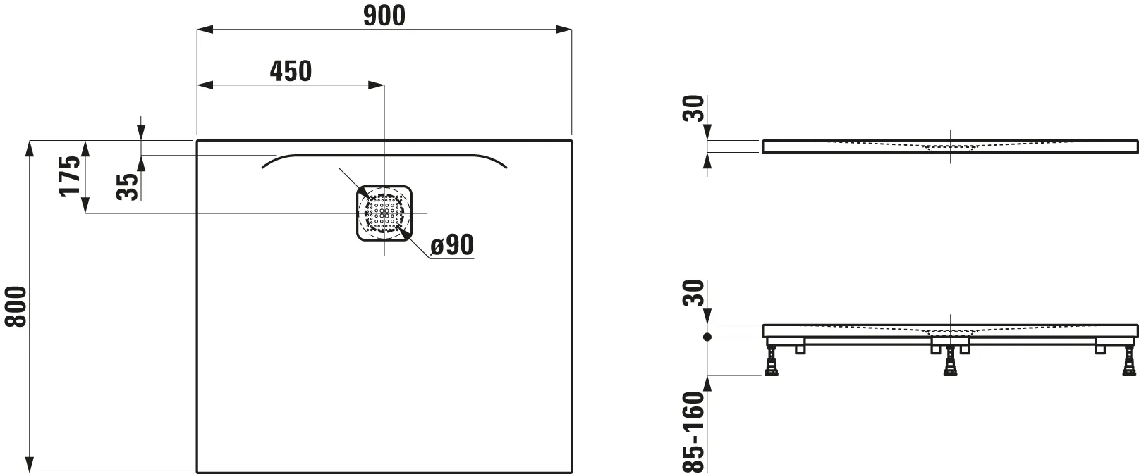 Laufen Duschwanne Laufen PRO 800x900x30 Marbond Ablauf lange Seite weiß Laufen Duschwanne Laufen PRO 800x900x30 Marbond Ablauf lange Seite weiß