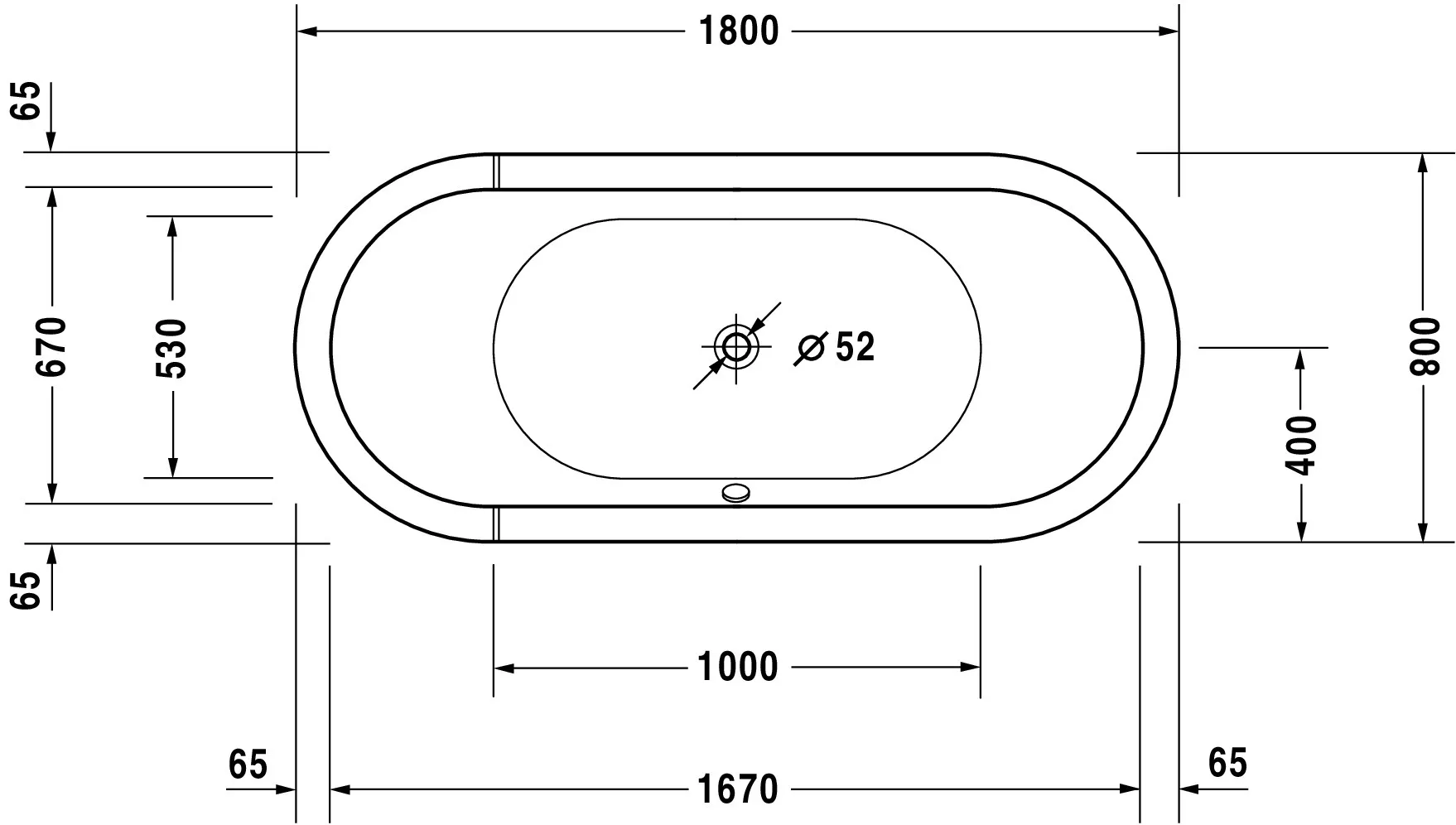 Duravit Badewanne „Starck“ oval 180 × 80 cm, Fußablauf