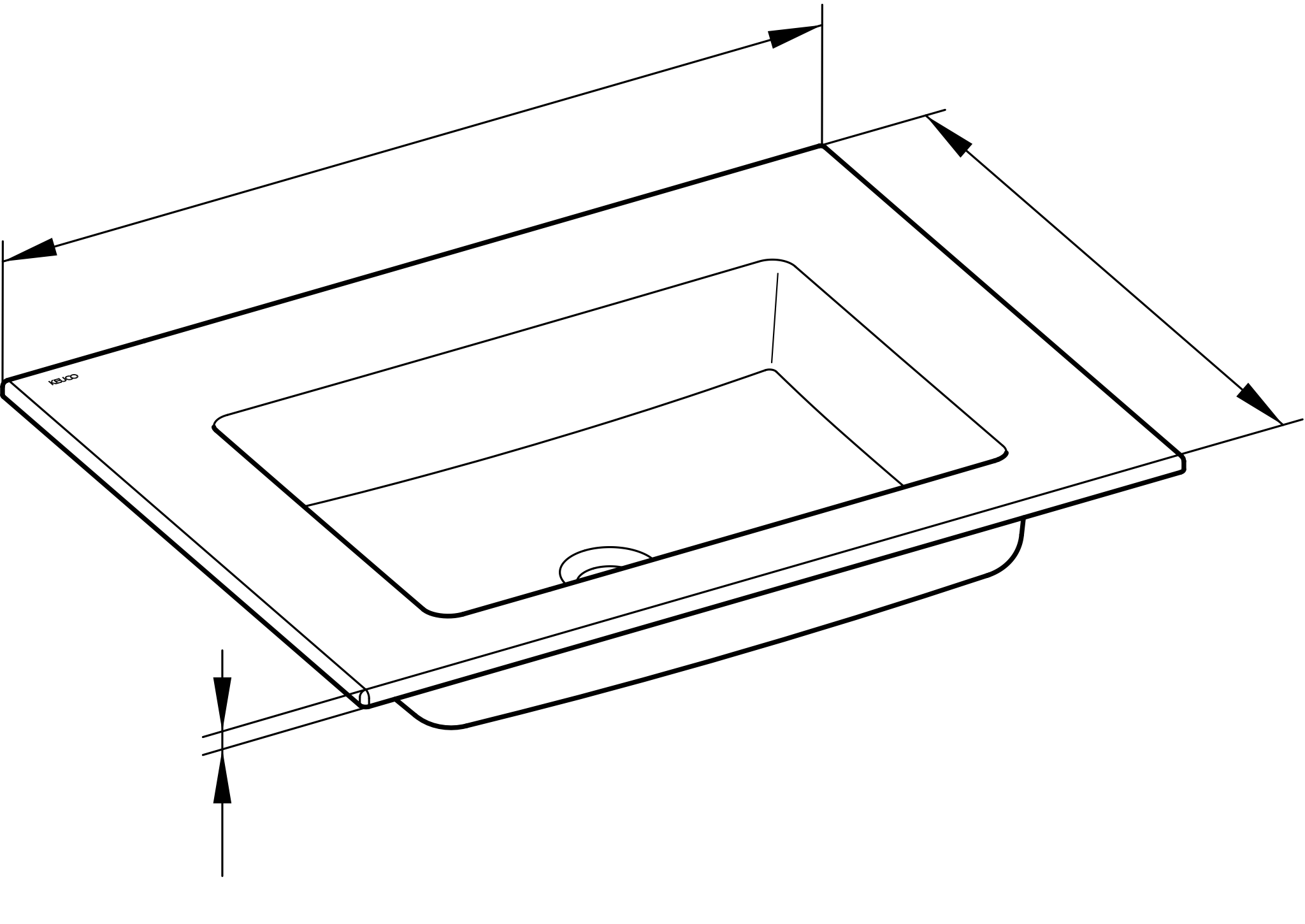 KEUCO Einbauwaschtisch „Royal 60“, ohne Hahnlochbohrung in Weiß, 704 × 538 × 17 mm