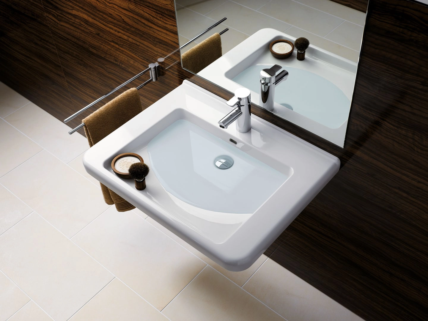 Eckwaschtisch „Renova Compact“, rechteckig, mit Überlauf 60 × 37 cm in weiß alpin