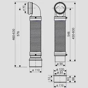 WC- Anschlussrohr DN90/DN100 flexibel, schwarz WC- Anschlussrohr DN90/DN100 flexibel, schwarz