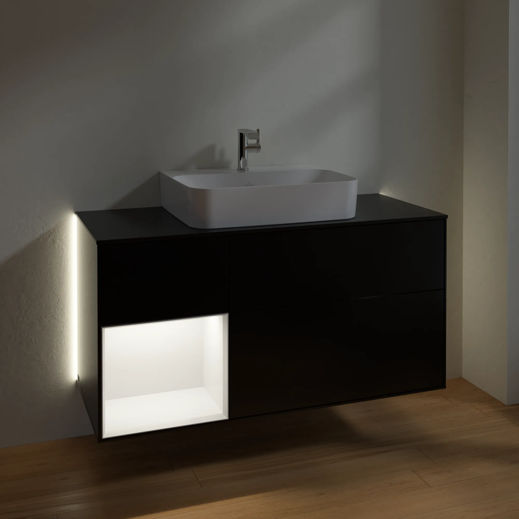 Villeroy & Boch Waschtischunterschrank „Finion“ für Schrankwaschtisch 1200 × 603 × 501 mm Black Matt Lacquer, für Becken mittig