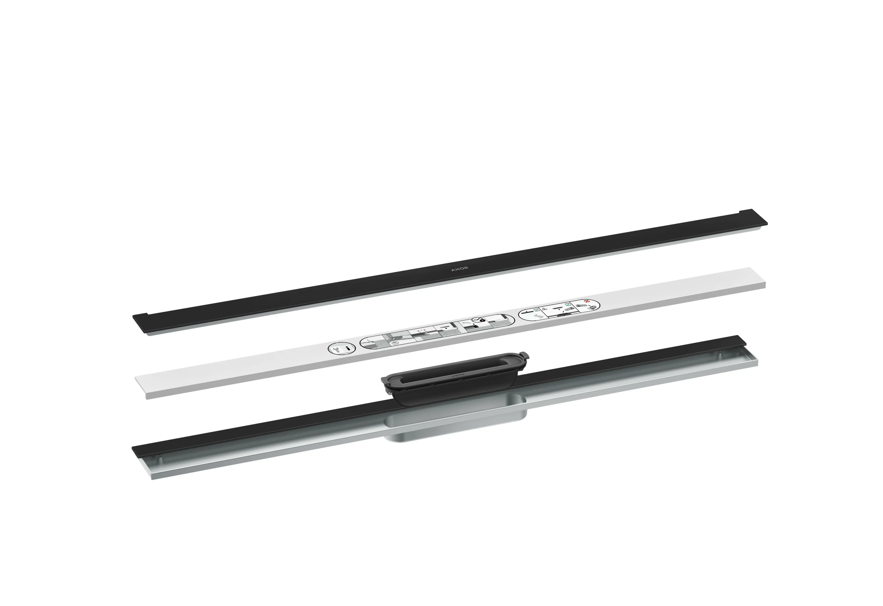 Hansgrohe AXOR Drain Duschrinnen-Fertigset, wandangebunden, mattschwarz, 900 mm Länge, bis 18 mm Fliesenstärke, Edelstahl V2A
