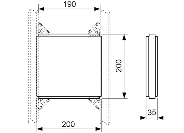 TECEprofil Befestigungsplatte für Zusatzeinbauten 200 mm × 200 mm
