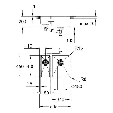Edelstahlspüle K700 Unterbau 31576_1, Modell: K700U 60-S 59.5/45 1.5 rh, Montageart: Unterbau, aufliegend oder flächenbündig, Maße: 595 x 450 mm, 1 Becken: 340 x 400 x 200 mm, 0,5 Becken: 180 x 400 x 140 mm, rechts einbaubar, edelstahl Edelstahlspüle K700 Unterbau 31576_1, Modell: K700U 60-S 59.5/45 1.5 rh, Montageart: Unterbau, aufliegend oder flächenbündig, Maße: 595 x 450 mm, 1 Becken: 340 x 400 x 200 mm, 0,5 Becken: 180 x 400 x 140 mm, rechts einbaubar, edelstahl